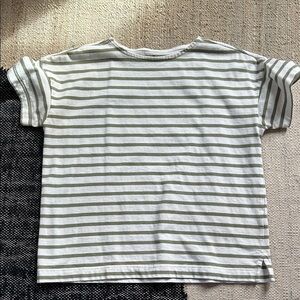 Muji Olive Green & White Striped Short Sleeve Tee